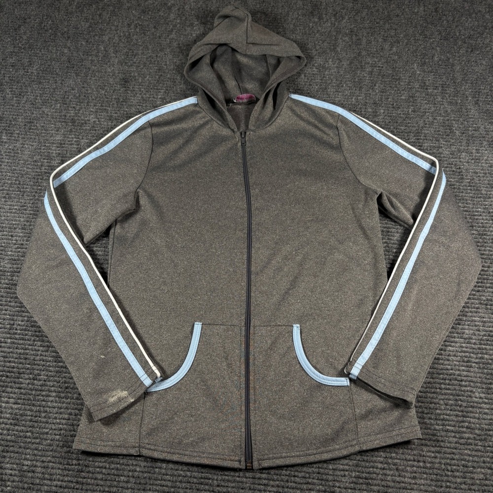 Fame 4 Fifteen Gray Full Zip Hoodie Y2K Striped Sleeve Track Jacket 4369